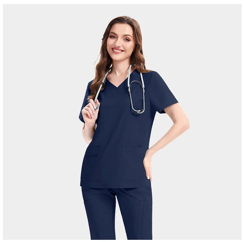 Navy Blue Slim Fit Scrub Set