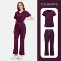 Wine Red Slim Fit Two-Piece Scrub Set