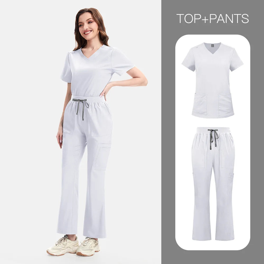 White Slim Fit Two-Piece Scrub Set