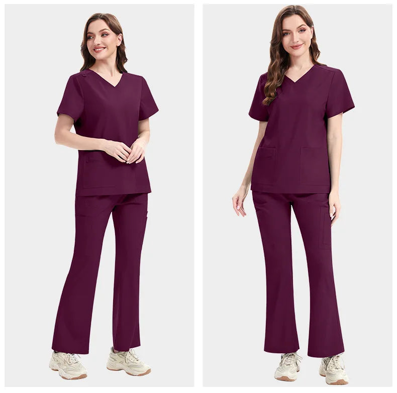 Wine Red Slim Fit Two-Piece Scrub Set